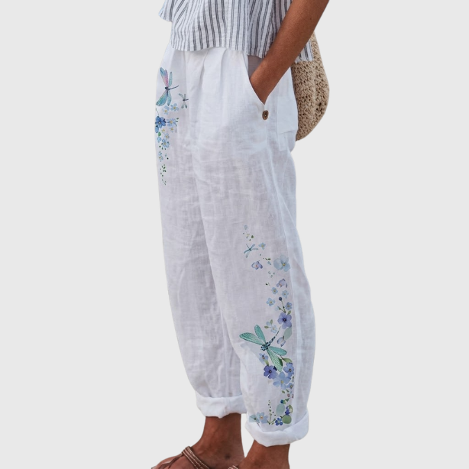 Irene | Elegant Vintage Floral Print Pants