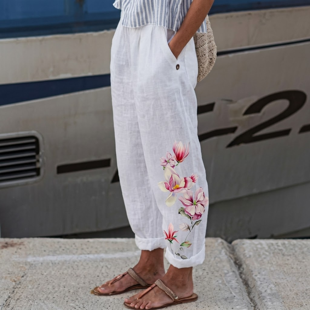 Sonia | Elegant Vintage Floral Print Pants