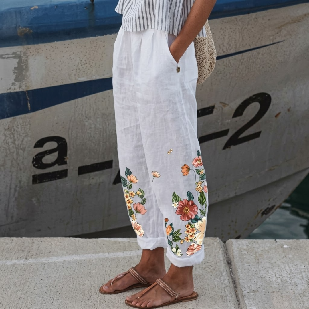 Tanya | Elegant Vintage Floral Print Pants