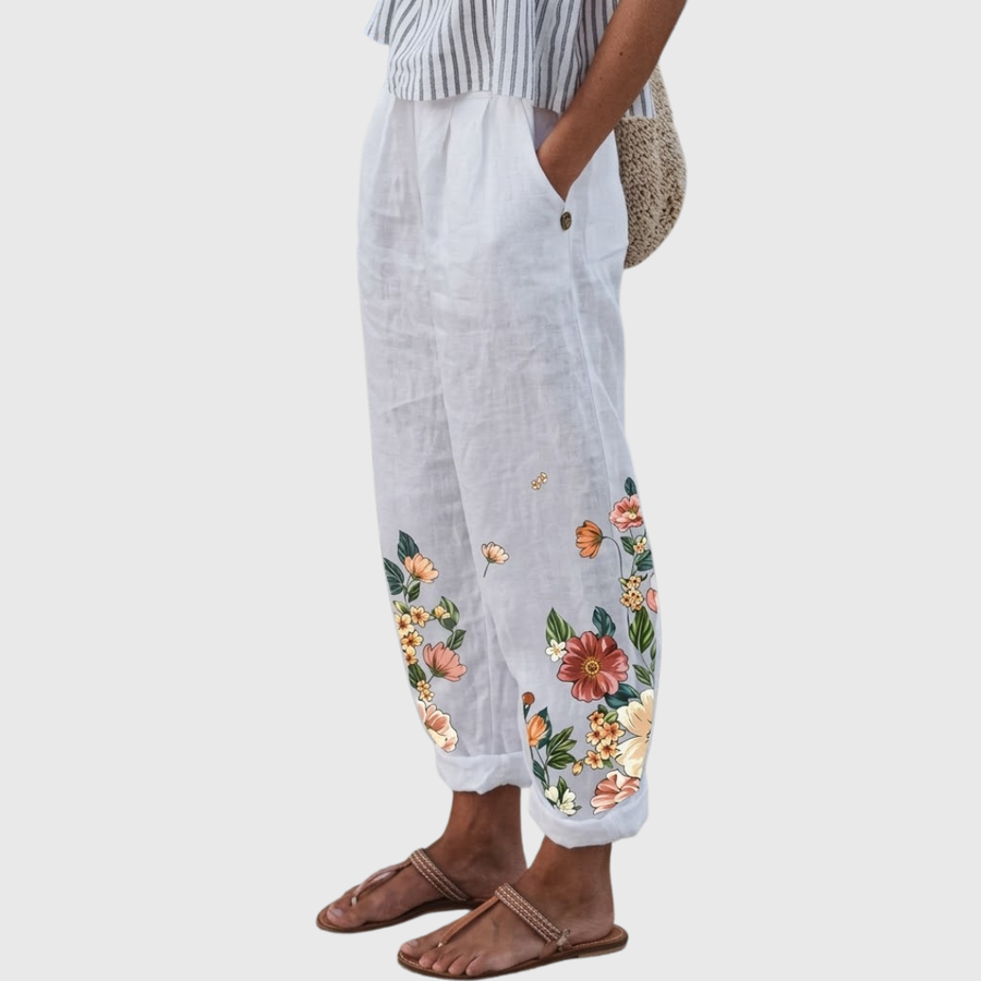 Tanya | Elegant Vintage Floral Print Pants