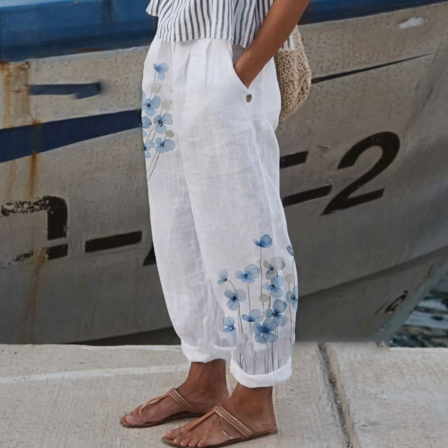 Irma | Elegant Vintage Floral Print Pants