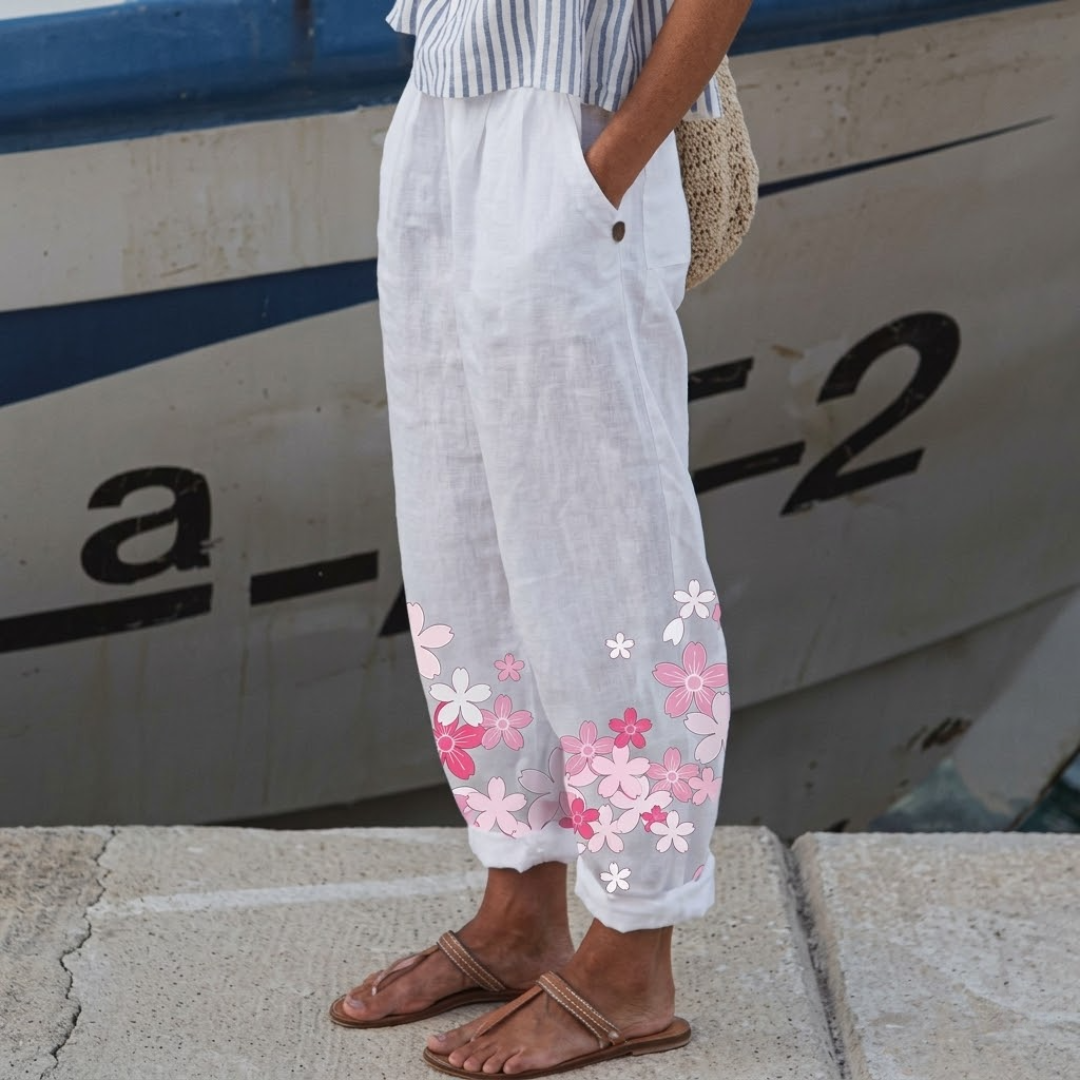 Paula | Elegant Vintage Floral Print Pants