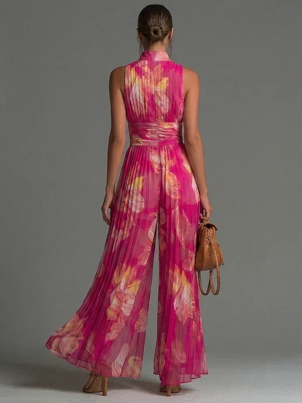 Delphine | Fuchsia Floral Pleated Romper