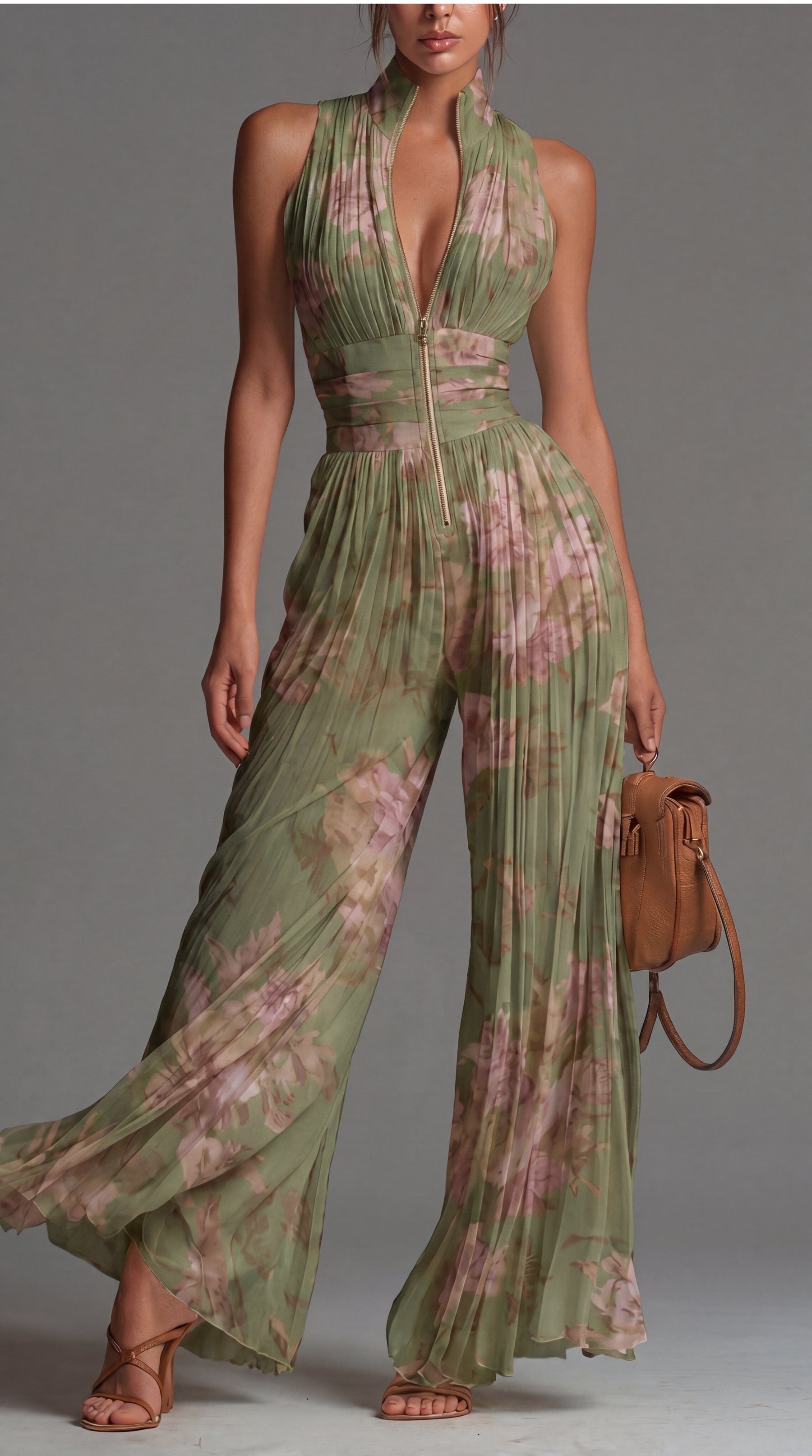Eloise | Pleated Chiffon Floral Romper