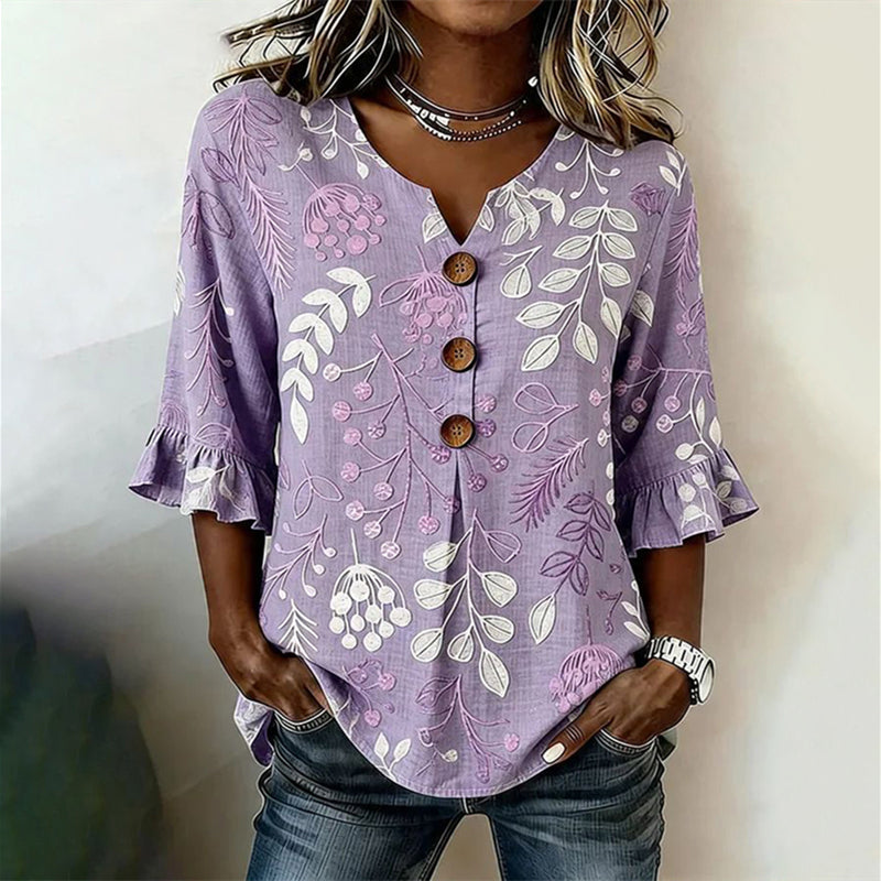 Genevieve | Vintage Leaf Print Blouse