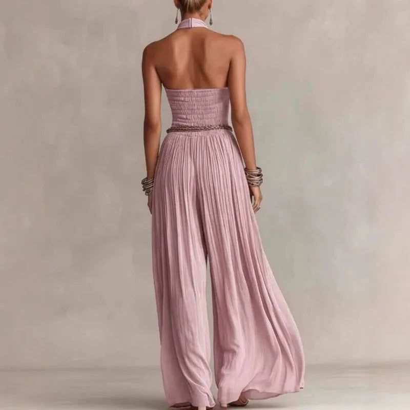 Georgina | Chiffon Pleated Halter Romper
