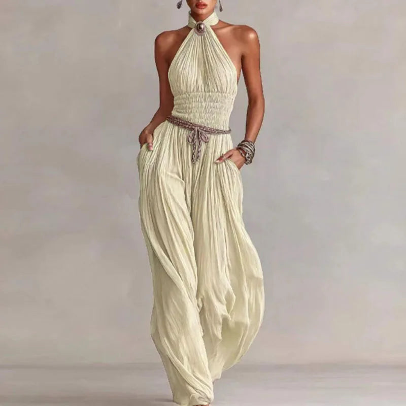 Rebecca | Chiffon Pleated Halter Romper