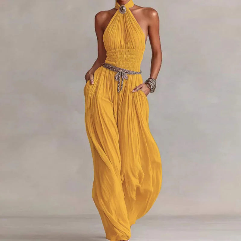Rebecca | Chiffon Pleated Halter Romper