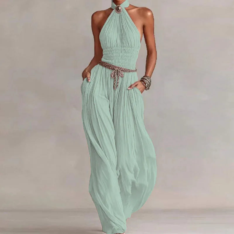 Kira | Chiffon Pleated Halter Romper
