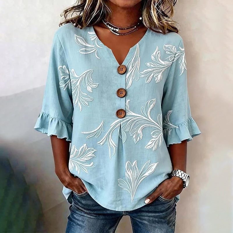 Sophia | Vintage Leaf Print Blouse
