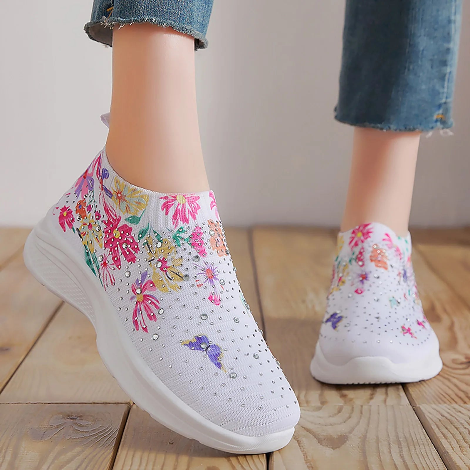 Octavia | Floral Mesh Rhinestone Sneakers