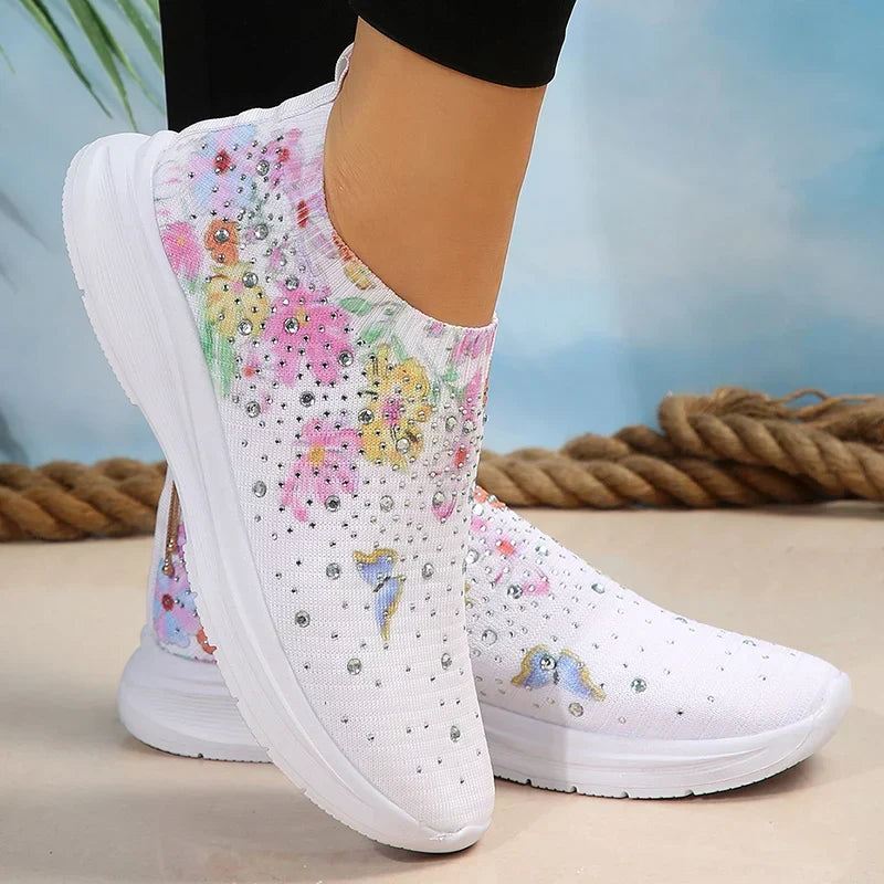 Harriet | Crystal Floral Slip-On Sneakers