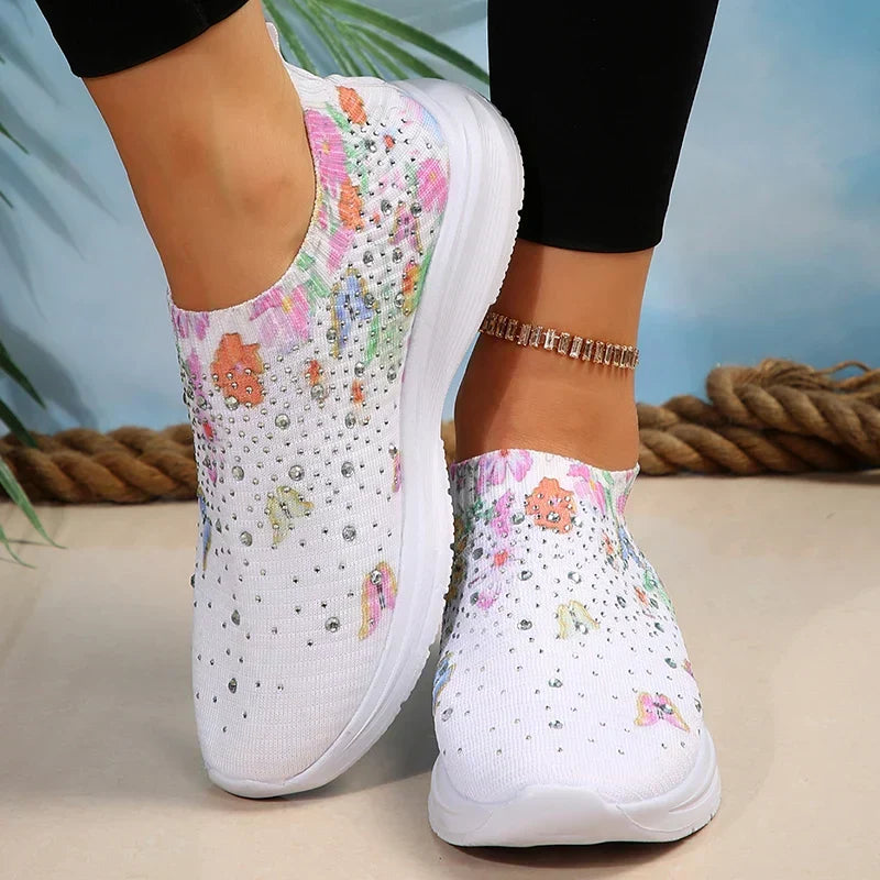 Harriet | Crystal Floral Slip-On Sneakers
