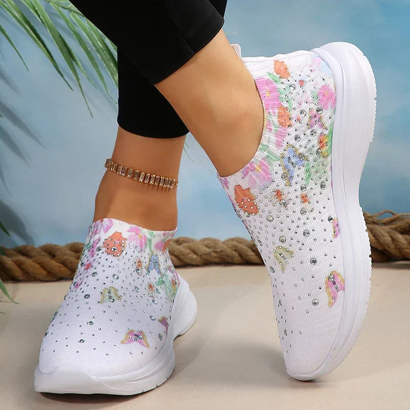 Harriet | Crystal Floral Slip-On Sneakers