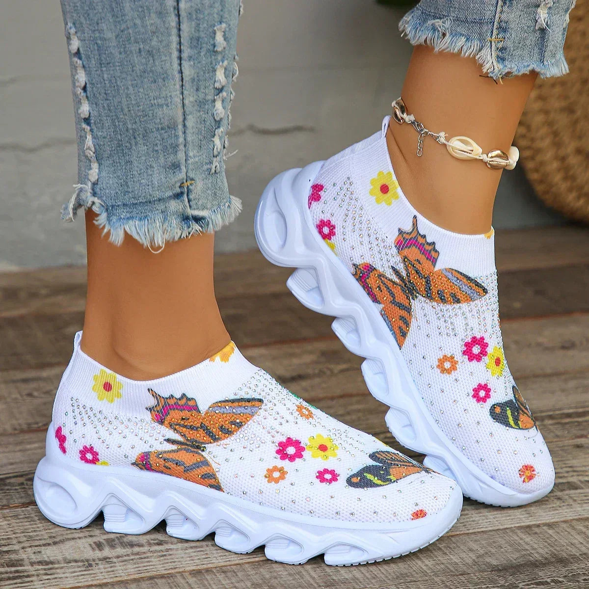 Margaret | Chunky Heel Floral Sneakers