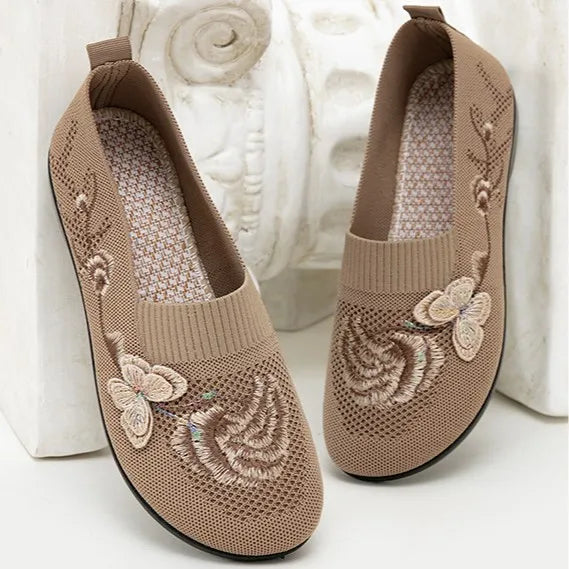 Eleanor | Embroidered Floral Knit Flats