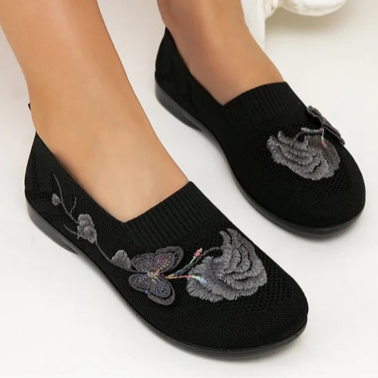 Eleanor | Embroidered Floral Knit Flats