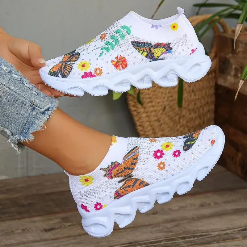 Margaret | Chunky Heel Floral Sneakers