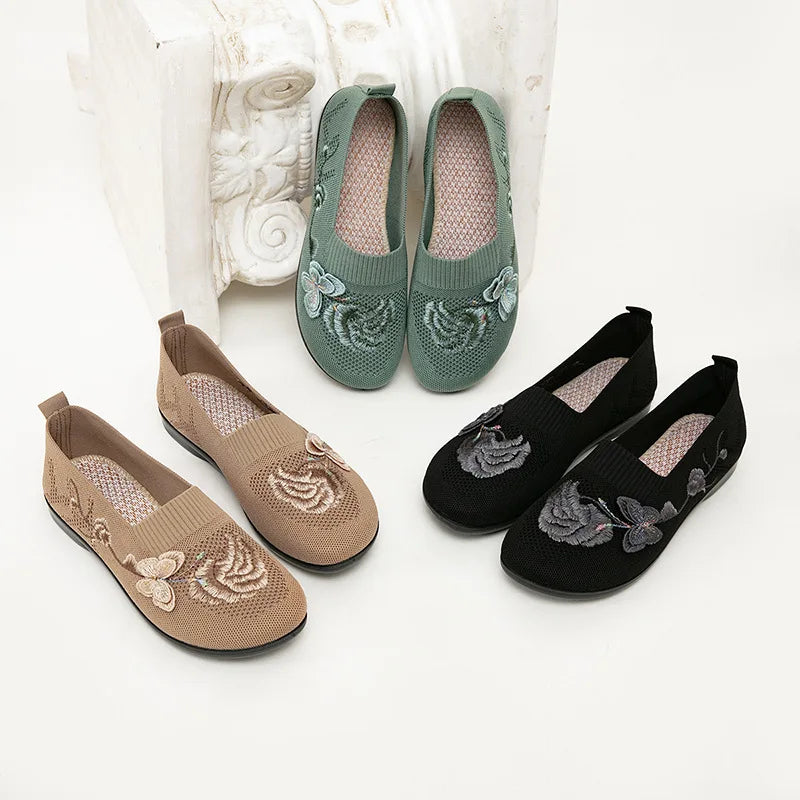 Eleanor | Embroidered Floral Knit Flats