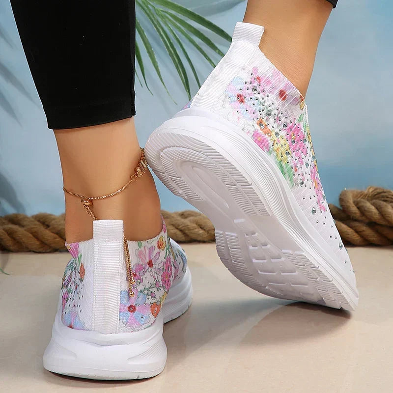 Harriet | Crystal Floral Slip-On Sneakers