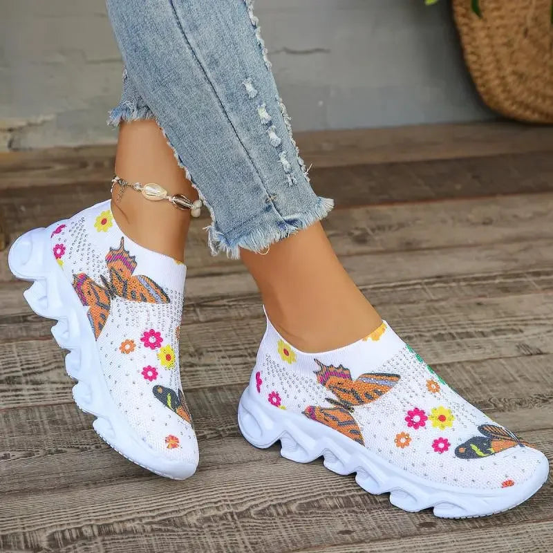 Margaret | Chunky Heel Floral Sneakers