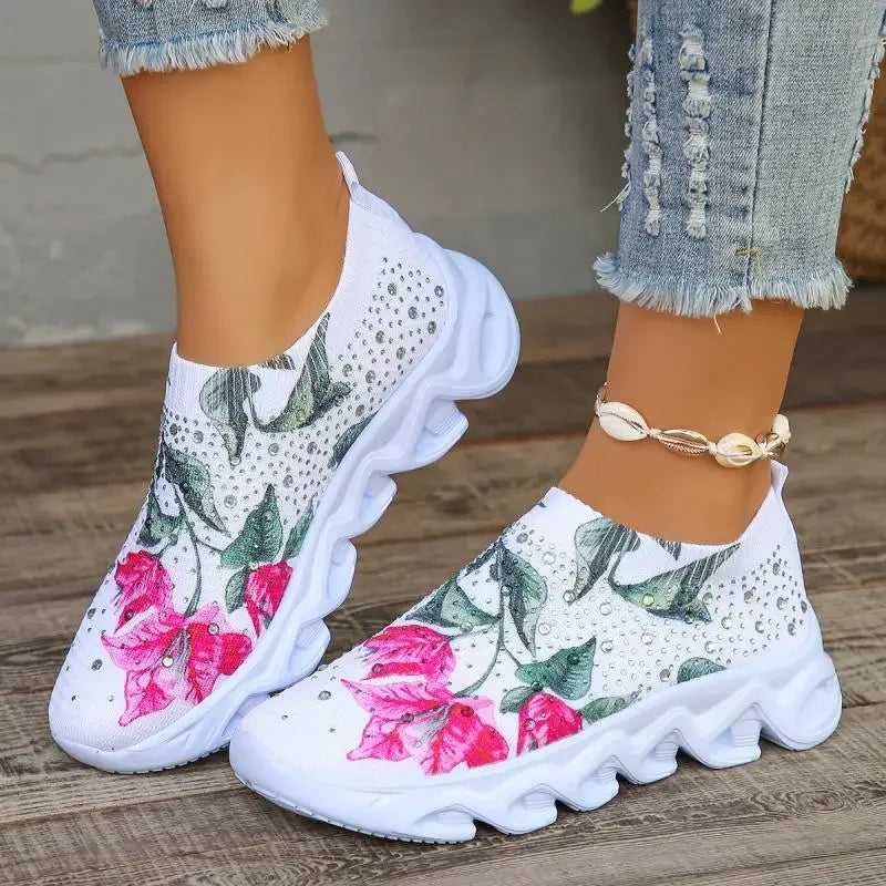 Margaret | Chunky Heel Floral Sneakers
