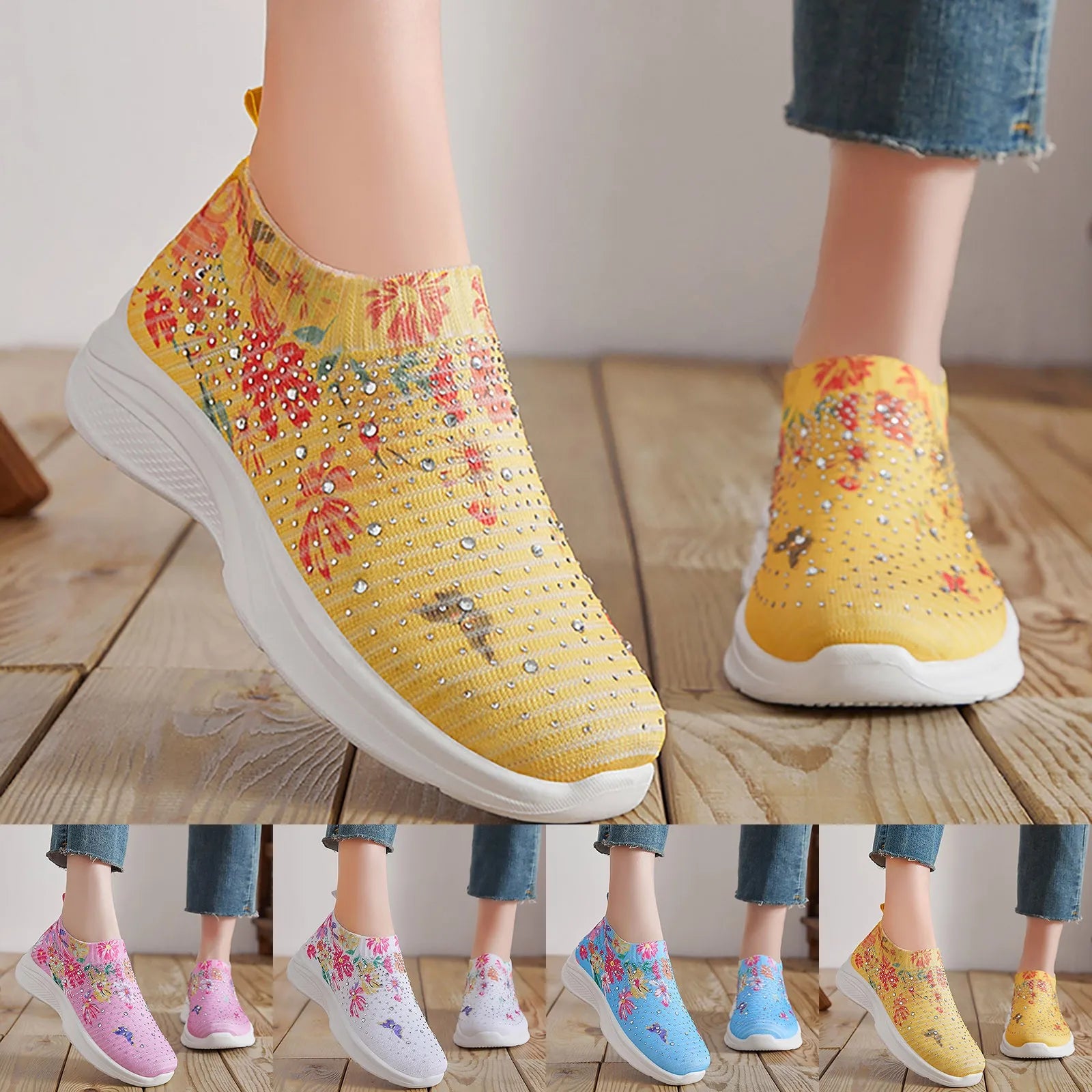 Octavia | Floral Mesh Rhinestone Sneakers