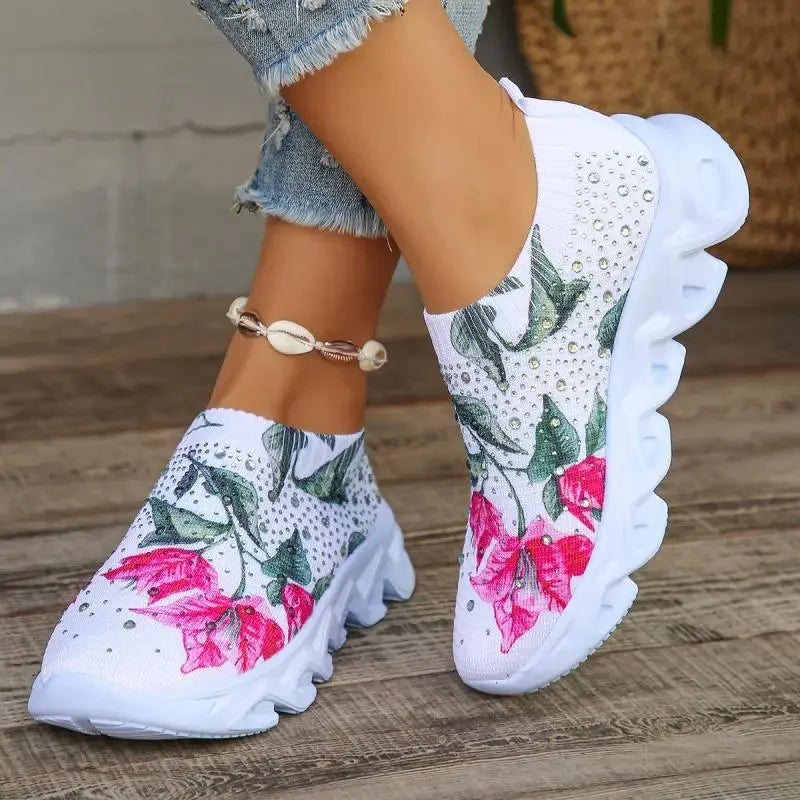 Margaret | Chunky Heel Floral Sneakers