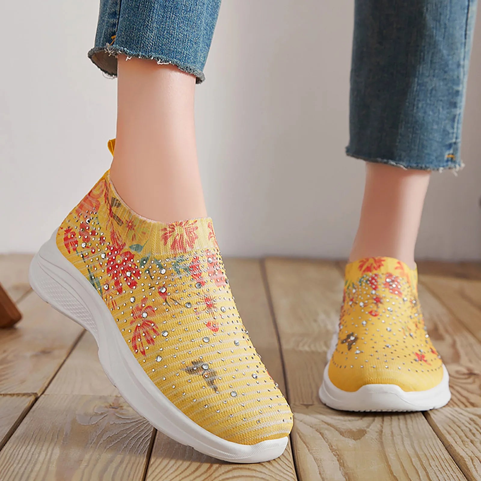 Octavia | Floral Mesh Rhinestone Sneakers