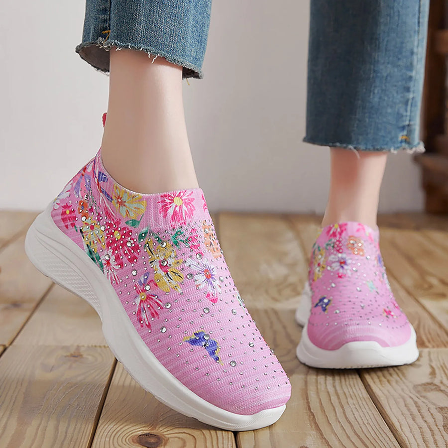 Octavia | Floral Mesh Rhinestone Sneakers