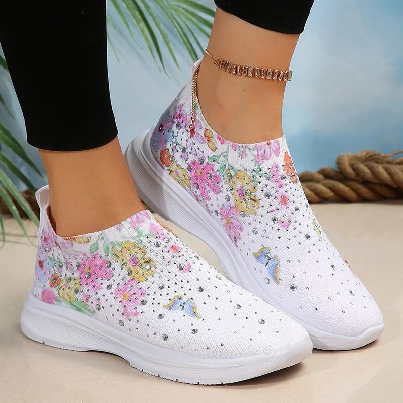 Harriet | Crystal Floral Slip-On Sneakers