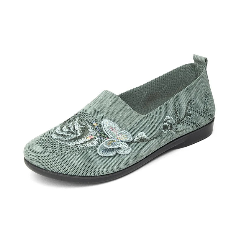 Eleanor | Embroidered Floral Knit Flats