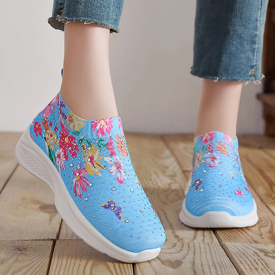 Octavia | Floral Mesh Rhinestone Sneakers