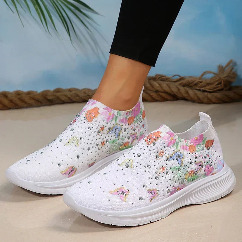 Harriet | Crystal Floral Slip-On Sneakers