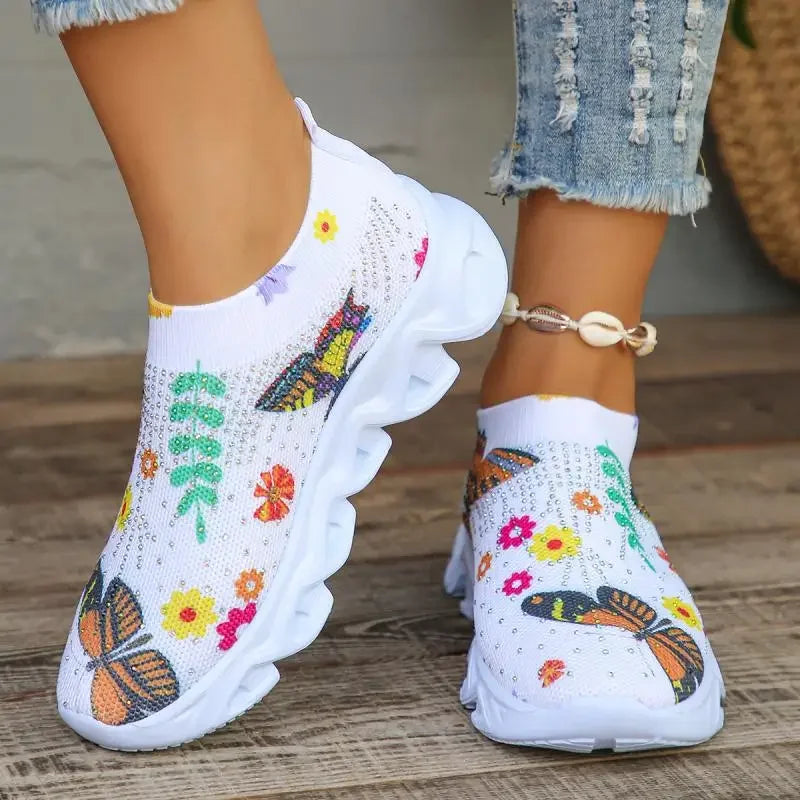 Margaret | Chunky Heel Floral Sneakers