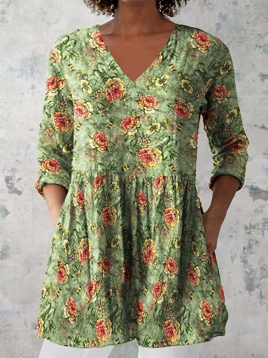 Sara™ | Long Blouse with V-Neck