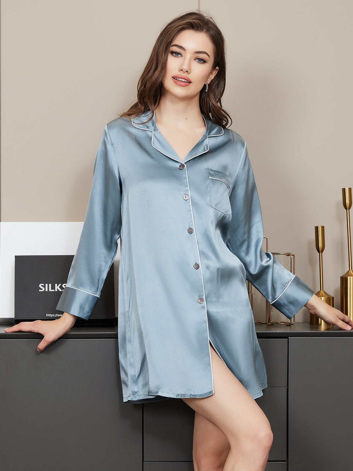 Leila | Button-Up Silk Nightshirt