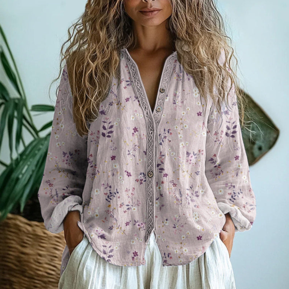 Helena™ | Women's Linen Long Sleeve Button-Down Blouse