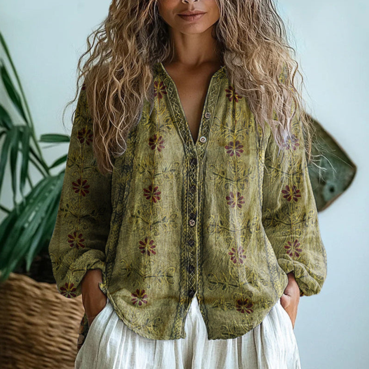 Helena™ | Women's Linen Long Sleeve Button-Down Blouse