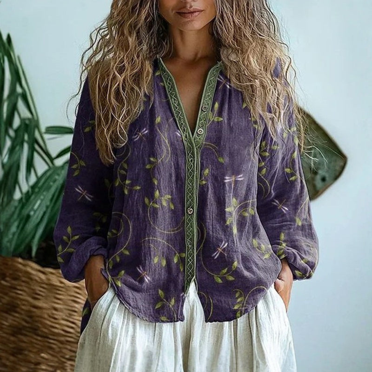 Helena™ | Women's Linen Long Sleeve Button-Down Blouse