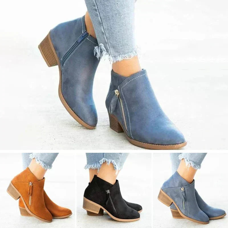 Mona | Women’s Ankle Boots | Side-Zip Design with Low Heel