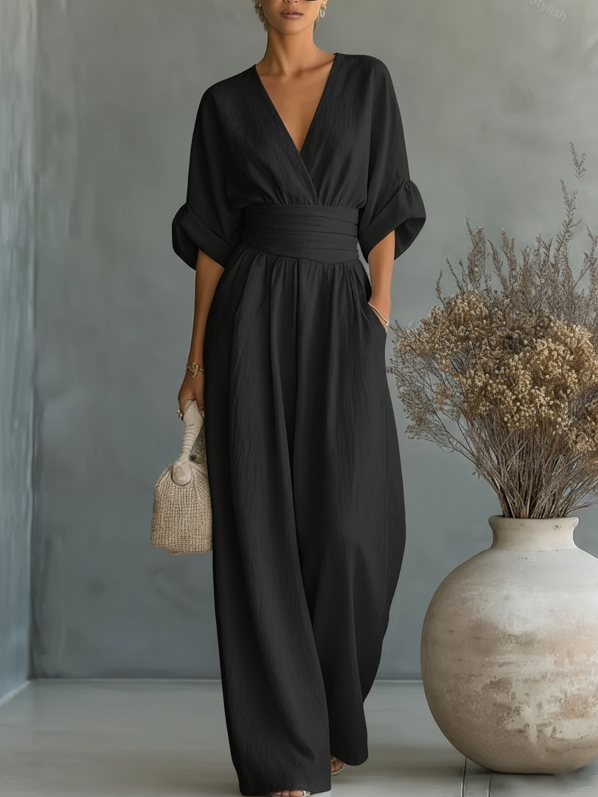 Maya | V-Neck High-Waisted Jumpsuit