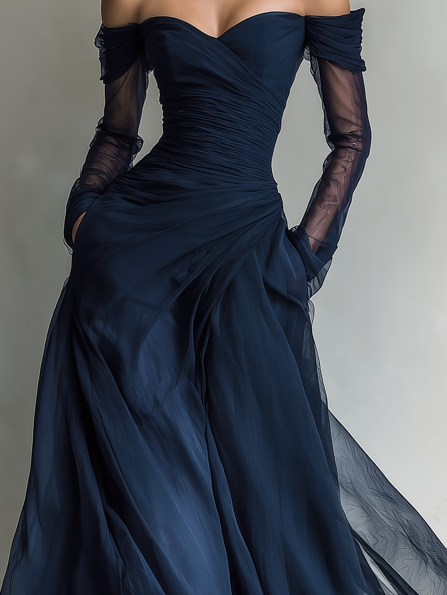 Elise | Elegant Dark Blue Chiffon