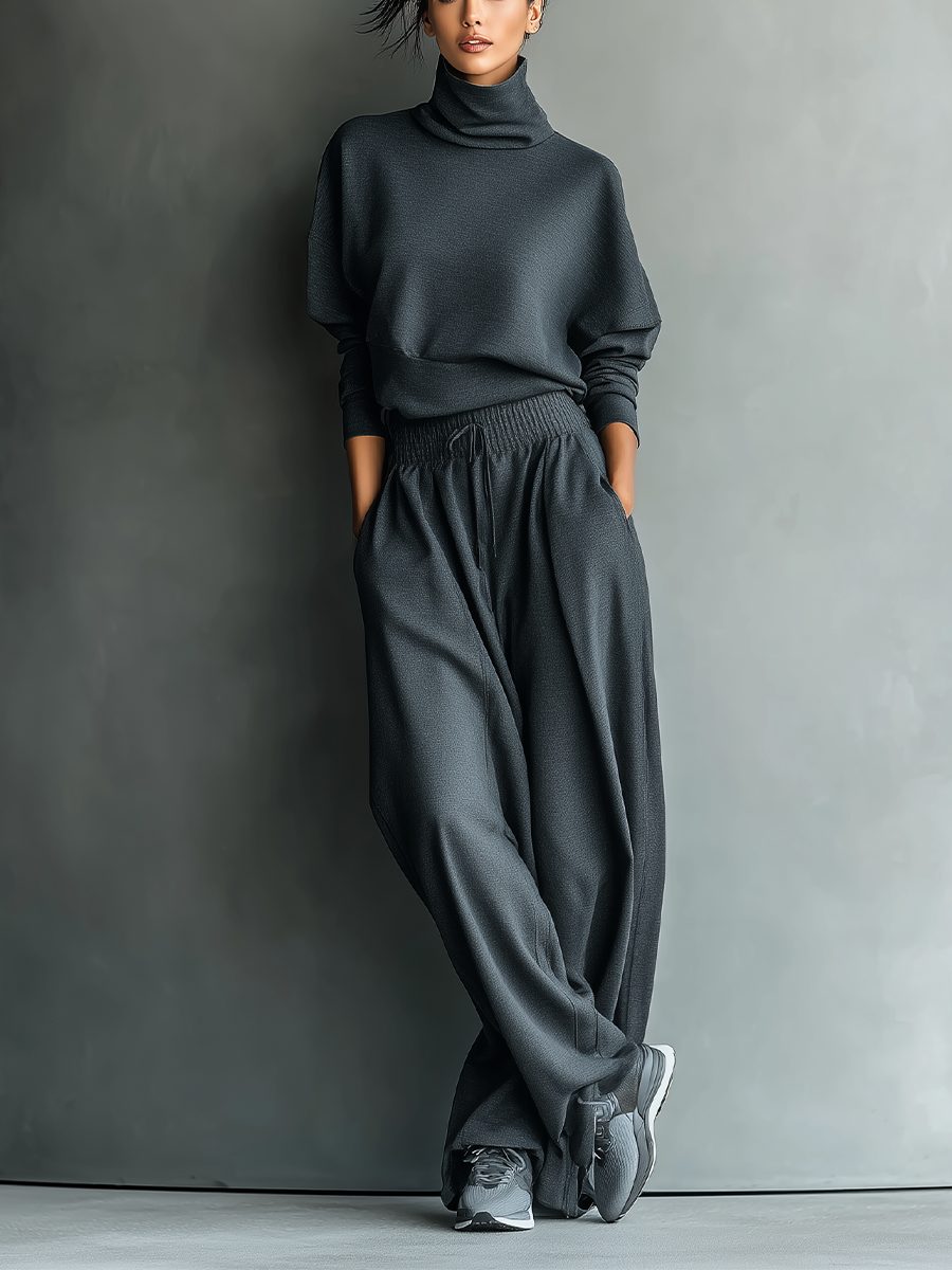 Camille | Charcoal Knit Fabric Turtleneck
