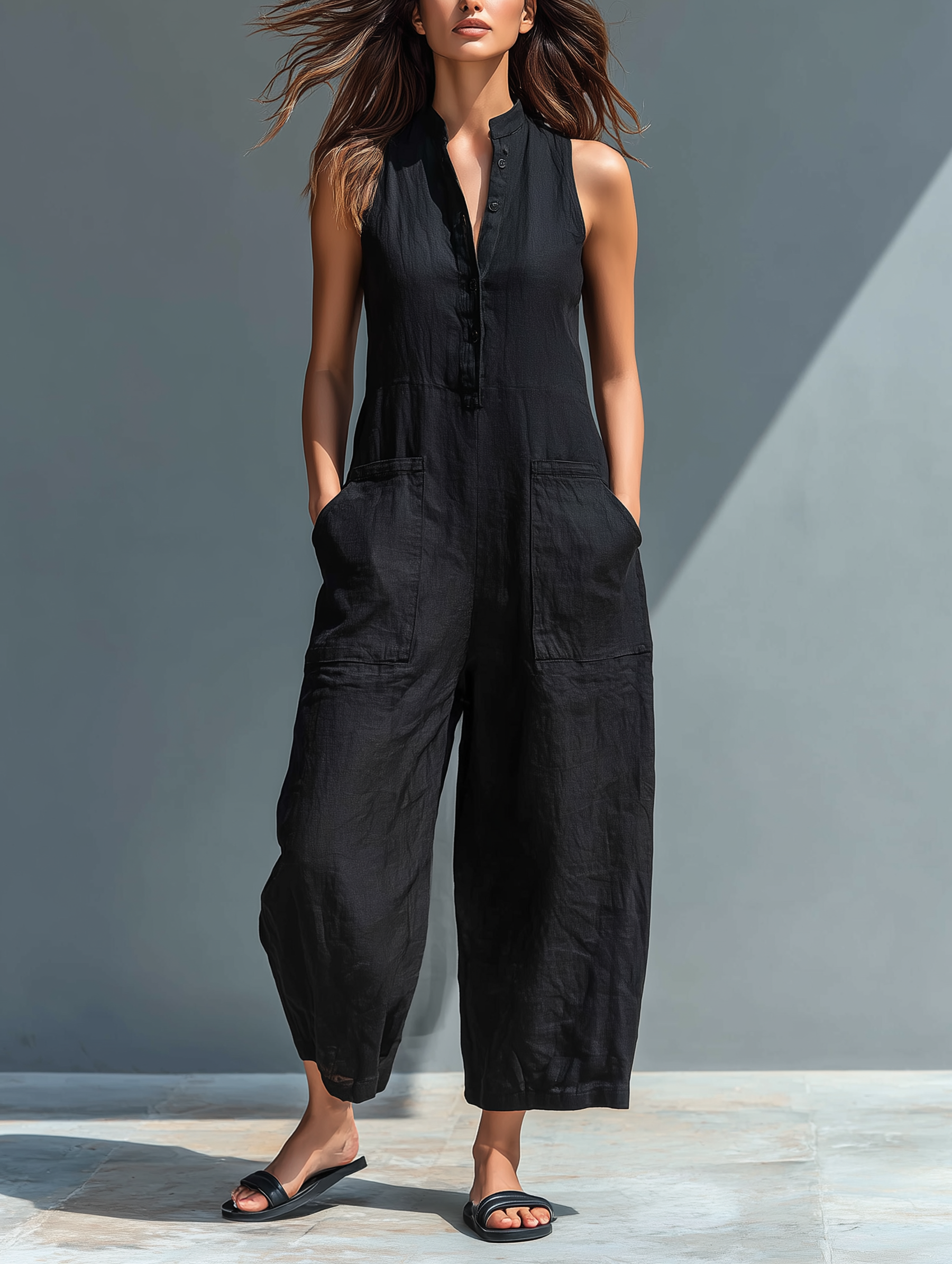 Adriana | Linen Blend Button-up Stand-collar