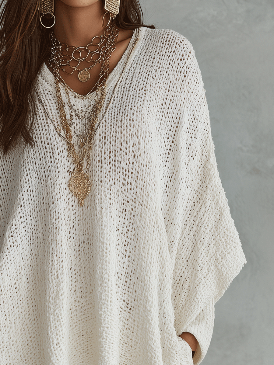 Katherine | Effortless Neutral Bohemian Pullover Knit Top