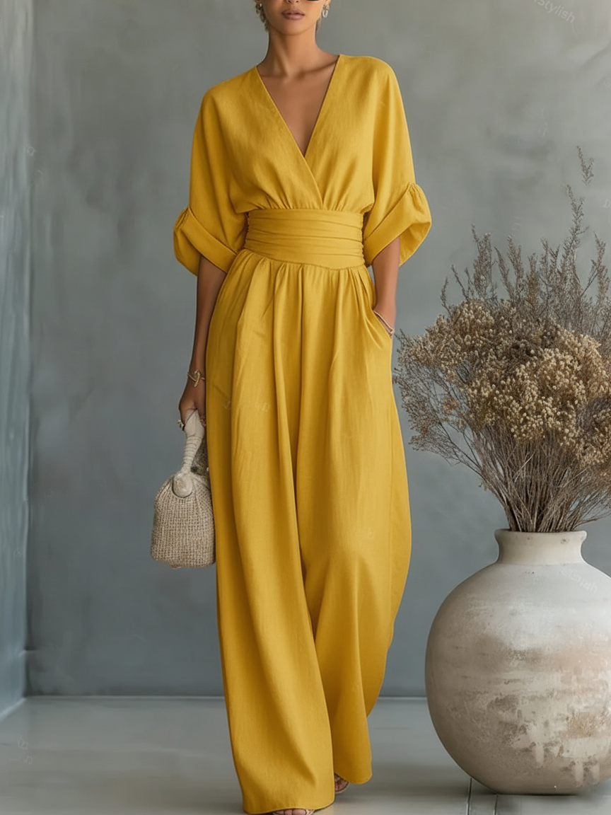 Maya | V-Neck High-Waisted Jumpsuit