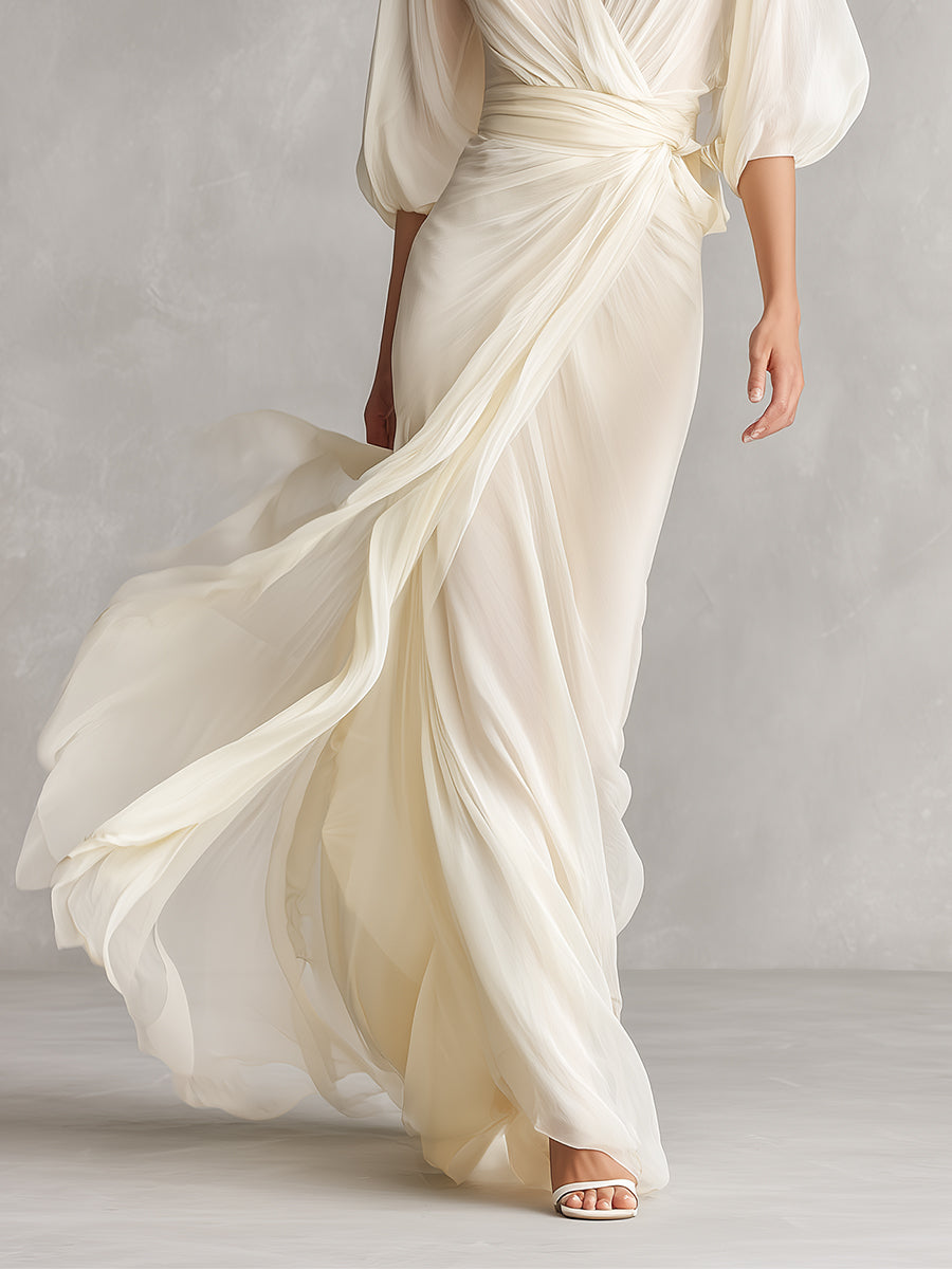 Hazel | Ivory Sheer Chiffon Dress