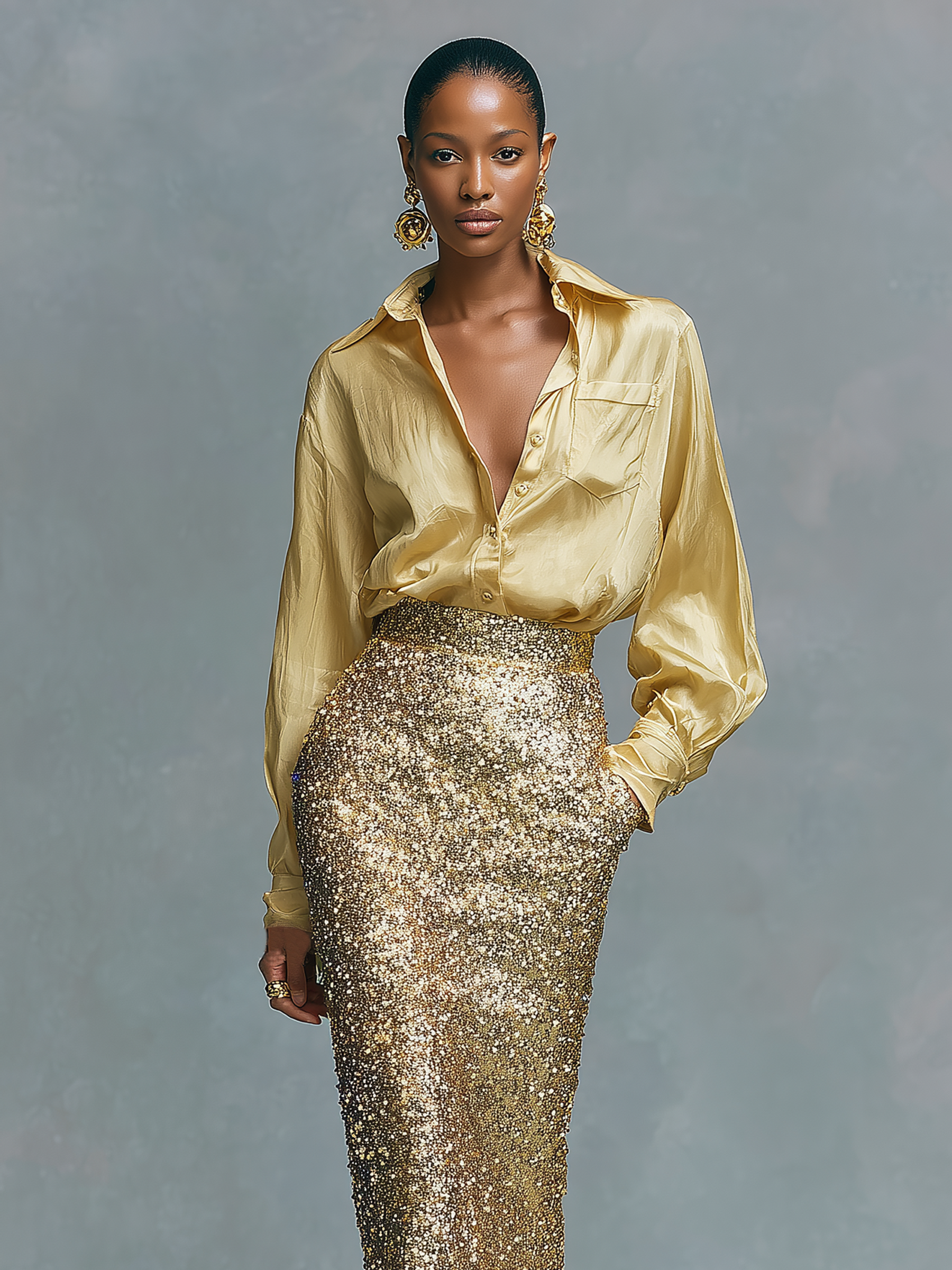 Lucia | Long-sleeved Shirt Sequined Pencil