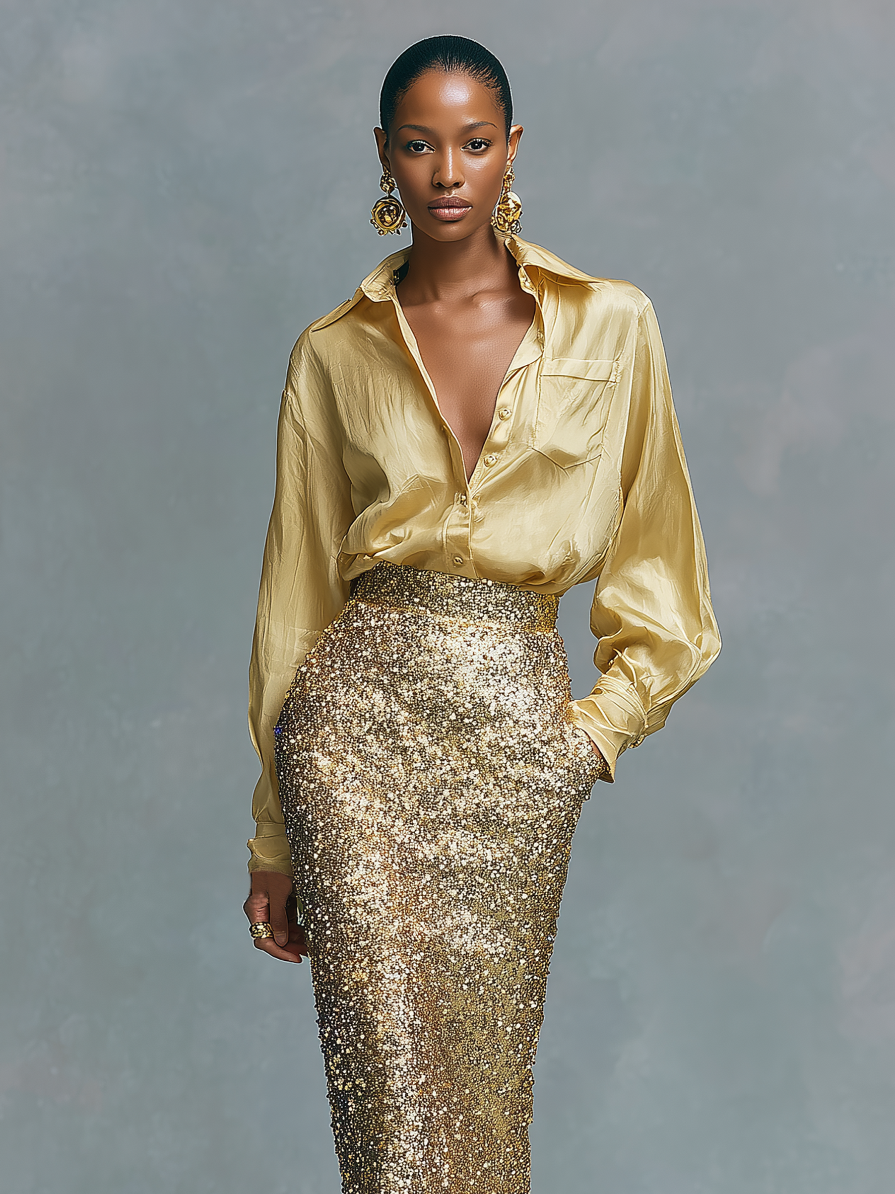 Lucia | Long-sleeved Shirt Sequined Pencil